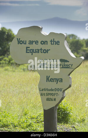 Equator sign, Ol Pejeta Wildlife Conservancy, Laikipia, Kenya Stock Photo