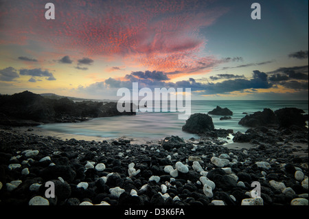 Sunset with white coral beach on the Kohala Coast. Hawaii The Big Island Stock Photo