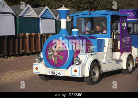 Landtrain taking passengers along the promenade at Bournemouth in February Stock Photo