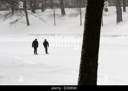 People out and about during active winter weather in Montreal, Quebec. Stock Photo