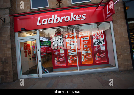 Ladbrokes,  bookmaker, bookie, or turf accountant  Betting shop, Bookmakers 8 Market St  Blackburn town centre with Darwen, Lancashire UK Stock Photo