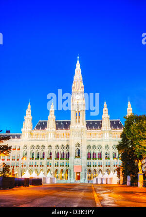 Rathaus (City hall) in Vienna, Austria at night time Stock Photo