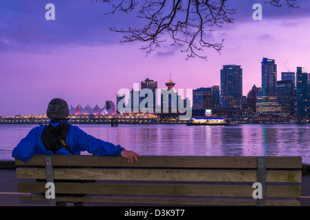 View of Vancouver skyline at Coal Harbour, from Stanley Park, Vancouver, British Columbia, Canada Stock Photo