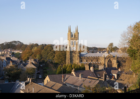 Rooftop view of Tideswell in Derbyshire England. Rural village church, Peak District National Park Stock Photo