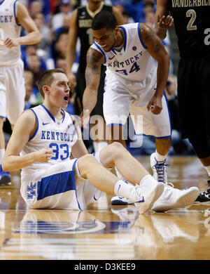 Feb. 20, 2013 - Lexington, KY, USA - Kentucky Wildcats forward Kyle Wiltjer (33) was pumped after forcing a Vandy turnover as Kentucky defeated Vanderbilt 74-70 on Wednesday February 20, 2013 in Lexington, Ky. Photo by Mark Cornelison | Staff (Credit Image: © Lexington Herald-Leader/ZUMAPRESS.com) Stock Photo