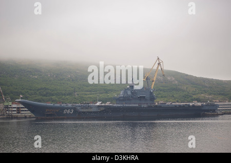 The Russian aircraft carrier Admiral Kuznetsov seen in Murmansk, Russia Stock Photo