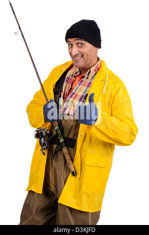 Happy fisherman isolated in white Stock Photo