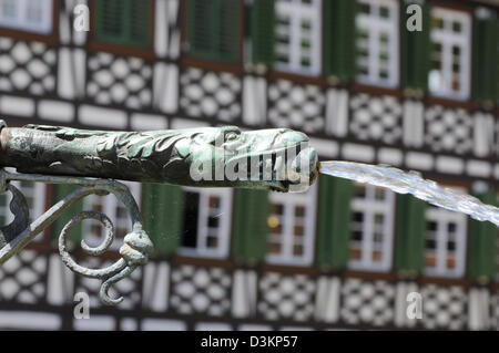 Spout of the fountain in Marktplatz, Schiltach, Black Forest, Germany. Stock Photo