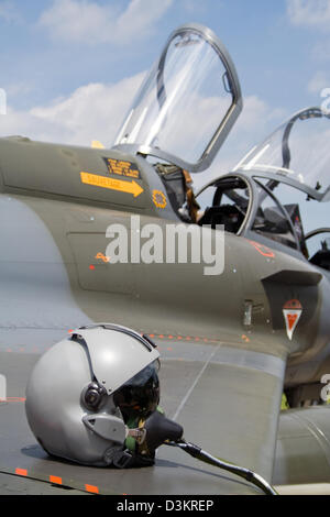 Pilot helmet on the  of a French Air Force Mirage 2000 fighter jet Stock Photo