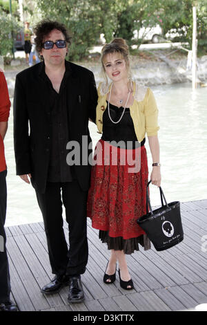 (dpa) - US film director Tim Burton and his fiancee British actress helena Bonham Carter promote Burton's new film in the competition, 'Tim Burton's Corpse Bride', at the 62nd International Film festival in Venice, Italy, Wednesday 07 September 2005. Photo: Hubert Boesl Stock Photo