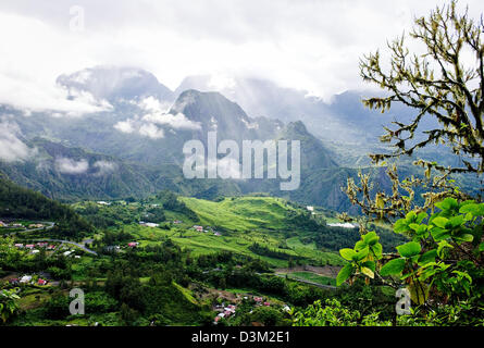 As cloud clears the view reveals itself from Foret de Belouve viewpoint, Reunion Island, French overseas department,Indian Ocean Stock Photo