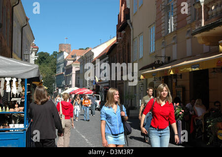 (dpa) - The picture shows Pilies Gatve street in the old town of Vilnius, the capital of Lithuania, 31 August 2005. Photo: Helmut Heuse Stock Photo