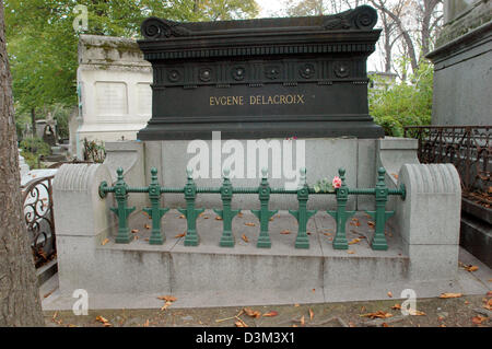 (dpa) - The picture shows the grave of French painter (Fernand Victor) Eugene Delacroix (born 26 April 1798 in Cahrenton-Saint-Mauriced; died 13 August 1863 in Paris) at the cemetery Pere Lachaise in Paris, France, 9 October 2005. Photo: Helmut Heuse Stock Photo