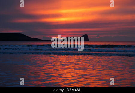 The Worms Headland at Rhossili Beach on the Gower Peninsula near Swansea, UK. Stock Photo