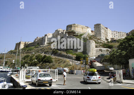 (dpa) (FILE) - The picture dated 25 July 2005 shows a view of the city of Bonifacio with the city wall on the island of Corsica, France. The seaport located on a 70 metres high chalk cliff is the most Southern city of European France. Photo: Lars Halbauer Stock Photo