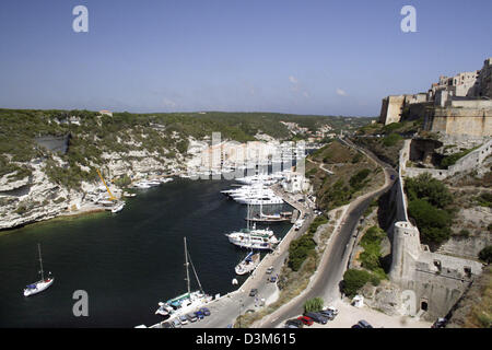 (dpa) (FILE) - The picture dated 25 July 2005 shows the harbour of Bonifacio on the island of Corsica, France. The seaport located on a 70 metres high chalk cliff is the most Southern city of European France. Photo: Lars Halbauer Stock Photo