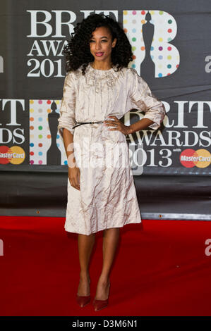 British singer Corinne Bailey Rae arrives at the Brit Awards 2013 at O2 Arena in London, England, on 20 February 2013. Photo: Hubert Boesl Stock Photo