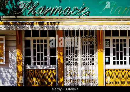 Frontage of closed Pharmacy in Cilaos, French island of Reunion, Indian Ocean Stock Photo