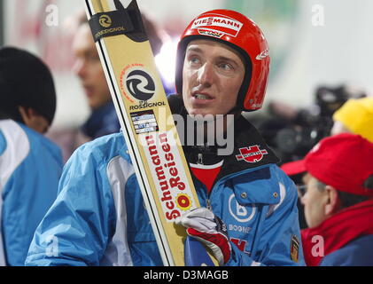 (dpa) - German ski jumper Michael Uhrmann looks over his shoulder after the final round of the FIS Four Hills Tournament on the Paul Ausserleitner jump in Bischofshofen, Austria, 06 January 2006. Uhrmann finished in 12th position as best German athlete. For the first time since 1992 no German athlete was on the podium during the four stages of the tournament. Photo: Peter Kneffel Stock Photo