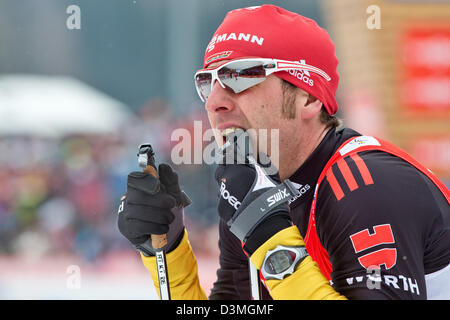 Axel Teichmann of Germany reacts after the Cross Country men's 1,5 km classic sprint quarterfinals at the Nordic Skiing World Championships in Val di Fiemme, Italy, 21 February 2013. Photo: Daniel Karmann/dpa +++(c) dpa - Bildfunk+++ Stock Photo