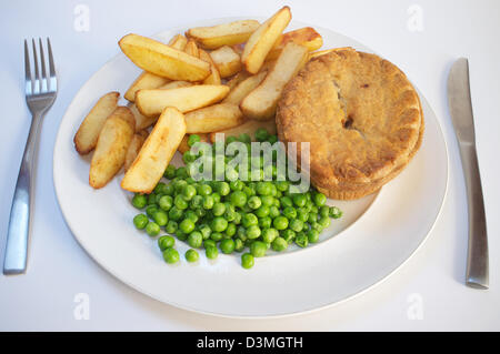 Cafe steak pie chips and peas Stock Photo