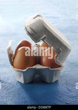 Fresh Burford Brown free range organic Eggs in egg box Stock Photo