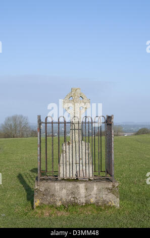 headstone on the hill of tara in country meath ireland Stock Photo