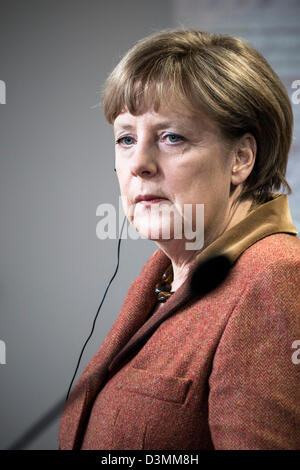 Oslo, Norway. 20th February 2013. German Chancellor Angela Merkel seen during a press conference with Jens Stoltenberg in Oslo. Merkel and Stoltenberg discussed the economy, energy and future relationships during the meeting. Credit:  Alexander Widding / Alamy Live News Stock Photo