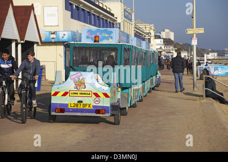 Landtrain taking passengers along the promenade at Bournemouth in February Stock Photo