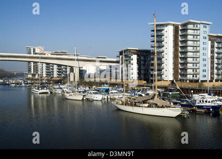 yacht moored in river ely cardiff bay south wales uk Stock Photo
