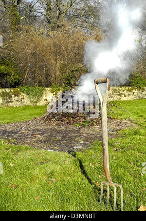 A garden bonfire - burning garden waste Stock Photo