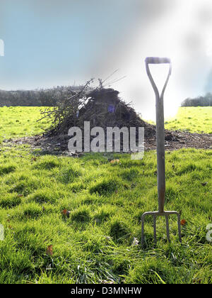 A garden bonfire - burning garden waste Stock Photo