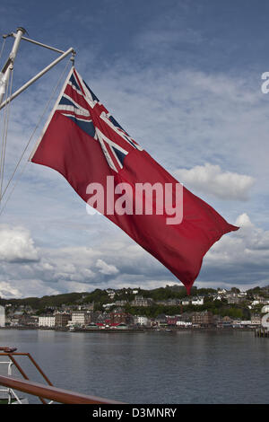 Oban, Scotland, The British Merchant Navy Ensign, also called the Red Ensign, flying from the cruise ship Hebridean Princess. Stock Photo