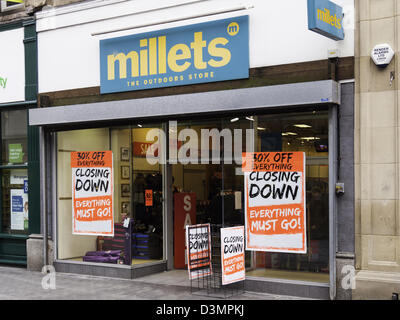 Millets Outdoor Clothing store in Middlesbrough closing down sale after reported financial problems of its parent company Stock Photo