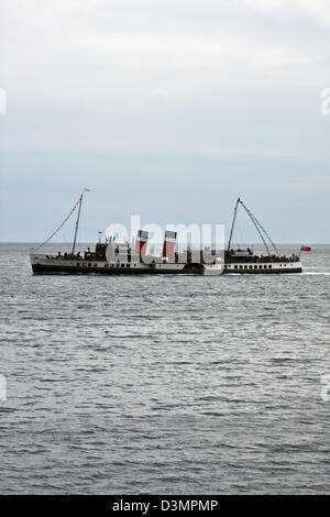 SS Waverly, the last steam paddle wheel passenger ship in the world, sailing off the Isle of Mull Stock Photo