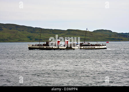 SS Waverly, the last steam paddle wheel passenger ship in the world, sailing off the Isle of Mull Stock Photo