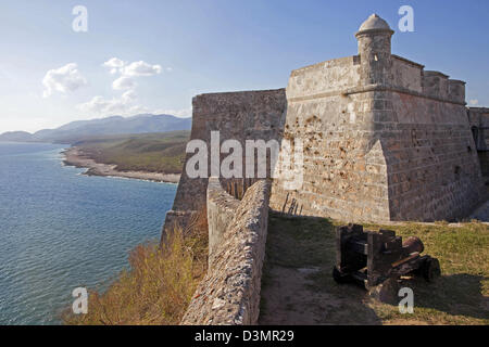 Castillo de San Pedro de la Roca castle / Castillo del Morro, fortress guarding the bay at Santiago de Cuba, Cuba, Caribbean Stock Photo