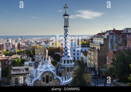 View towards Barcelona from Park Güell designed by modernista architect Gaudi Stock Photo
