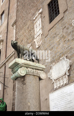 Statue of Romulus and Remus with the she-wolf on the Capitoline Hill in Rome Stock Photo