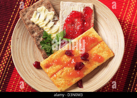 Crispbread with butter and jam Stock Photo