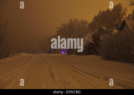 Winter scene at night in Marsden, Saskatchewan, Canada Stock Photo