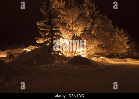 Winter scene at night in Marsden, Saskatchewan, Canada Stock Photo