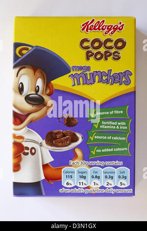 small box of Kellogg's Coco Pops mega munchers cereals isolated on white background - Kelloggs cereal Kellogs cereal Kellogg cereal - cereal box Stock Photo