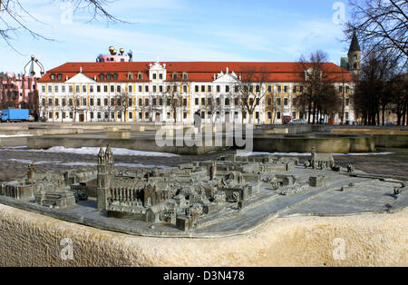 Magdeburg, Germany, the model of the city on Cathedral Square in front of the state parliament of Saxony-Anhalt Stock Photo