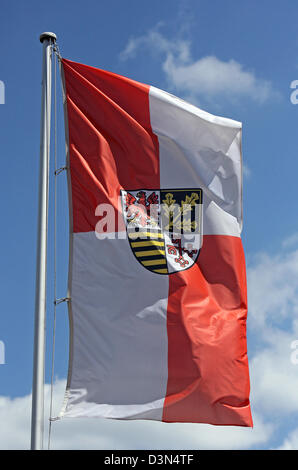 Brueck, Germany, the flag with the emblem of the Potsdam-Mittelmark Stock Photo