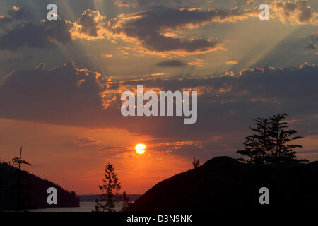 Stunning scenic sunset at Telegraph Cove, Vancouver Island, BC, Canada in August Stock Photo