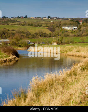 Somerset River Axe in England located near to the A370 Bleadon and between Weston-super-Mare and Bridgwater Stock Photo