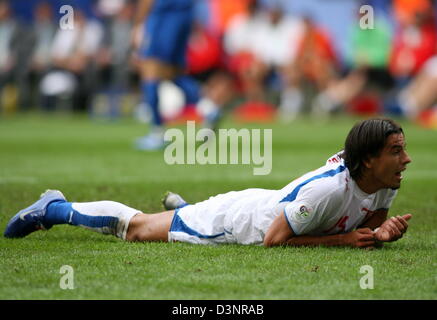 Czech player Milan Baros reacts on the pitch during the group E preliminary round match of 2006 FIFA World Cup between Czech Republic and Italy in Hamburg, Germany, Thursday, 22 June 2006. DPA/CARMEN JASPERSEN +++ Mobile Services OUT +++ Please also refer to FIFA's Terms and Conditions. Stock Photo