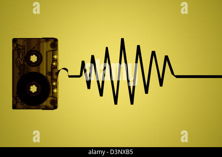Cassette Tape with sound waves Stock Photo