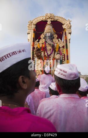 Idol of Lord Ganesha representing Lord Balaji of Tirupati at immersion ceremony, Mumbai, Maharashtra, India Stock Photo